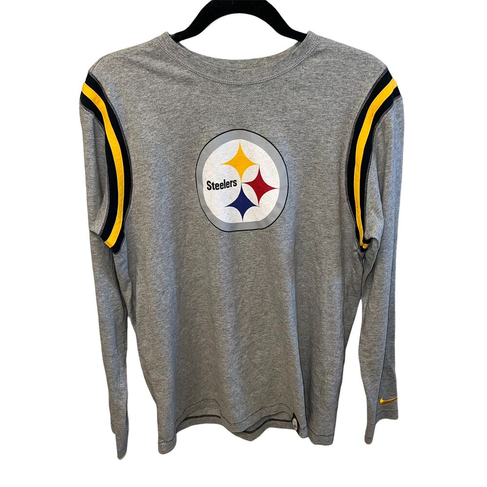 Nike NFL Team Apparel Pittsburg Steelers Merch Gray Long Sleeve T-Shirt Large